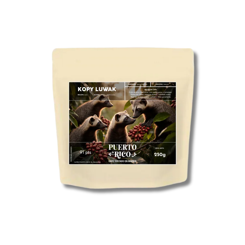 Paquete de café Kopi Luwak edición especial de Cafés Puerto Rico, grano de origen 100% Indonesia, tostado artesanal, edición limitada
